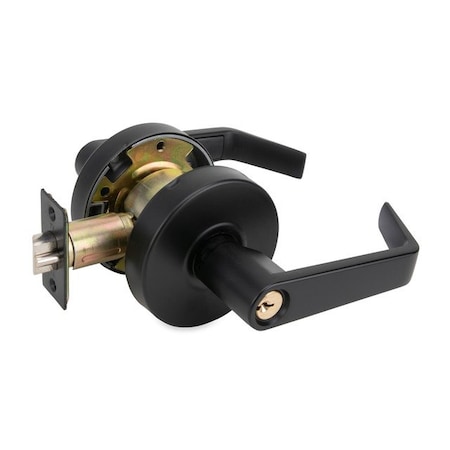 Trans Atlantic Co. LSV Saturn Standard Duty Matte Black Grade 2 Commercial Cylindrical Storeroom Door Handle with Lock DL-LSV80-US10B